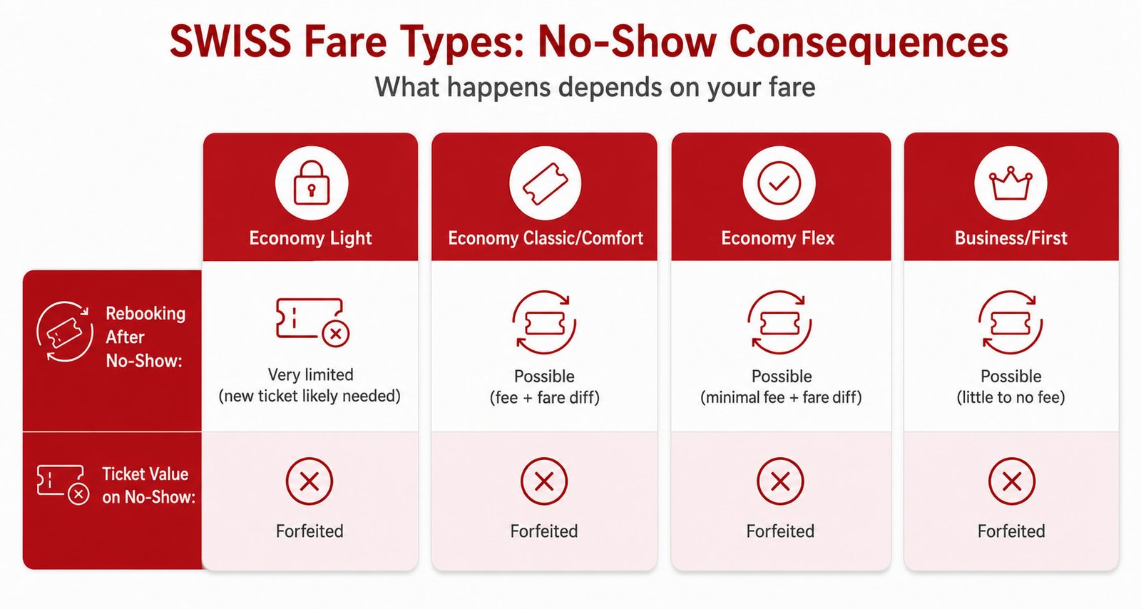 SWISS fare types no-show consequences comparison